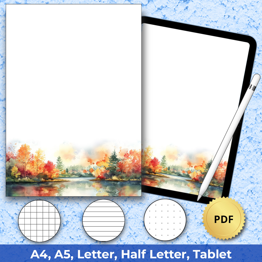 Autumn Nature Paper for Planners with Dotted, Graph, Lined and Blank inserts