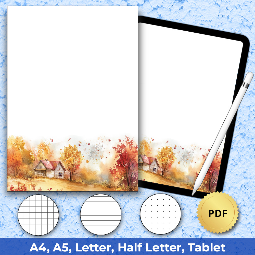 Autumn Nature Paper for Planners with Dotted, Graph, Lined and Blank inserts