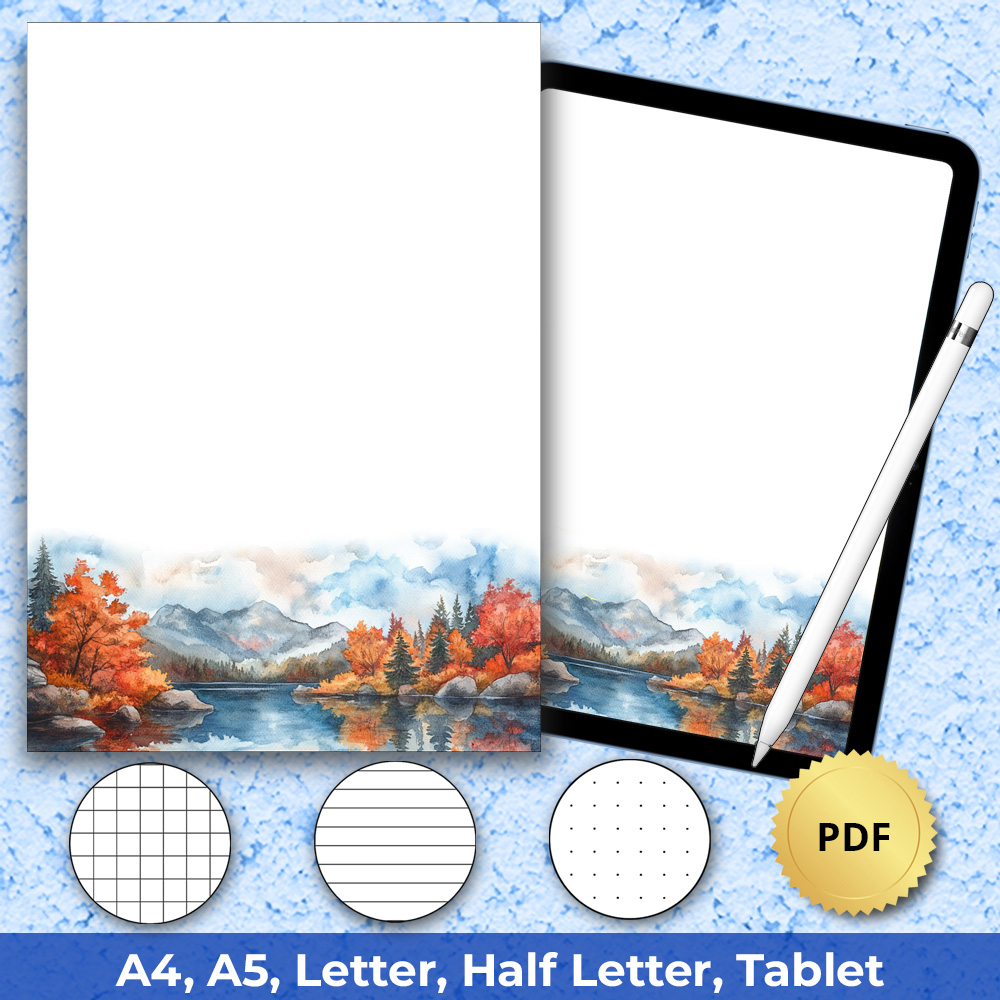 Autumn Nature Paper for Planners with Dotted, Graph, Lined and Blank inserts