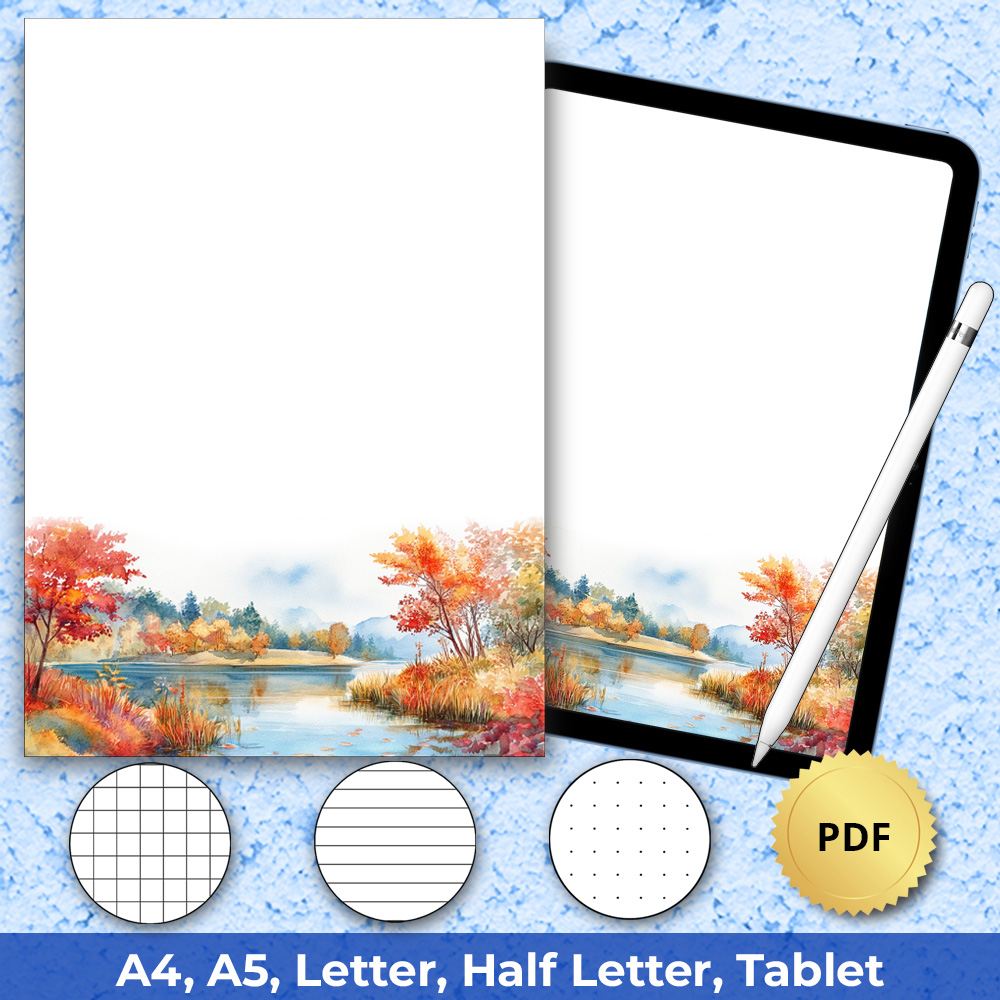 Autumn Nature Paper for Planners with Dotted, Graph, Lined and Blank inserts