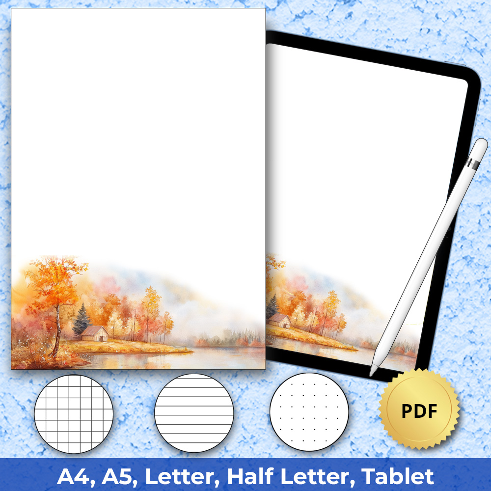 Autumn Nature Paper for Planners with Dotted, Graph, Lined and Blank inserts